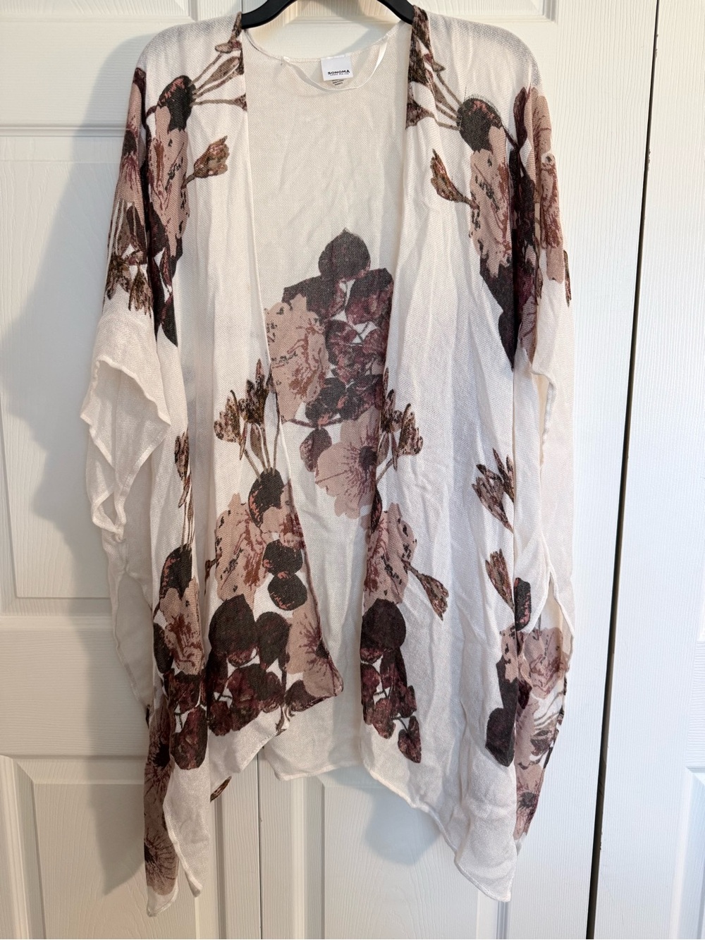 Sonoma Cream and Brown Floral Open Shawl Cardigan
